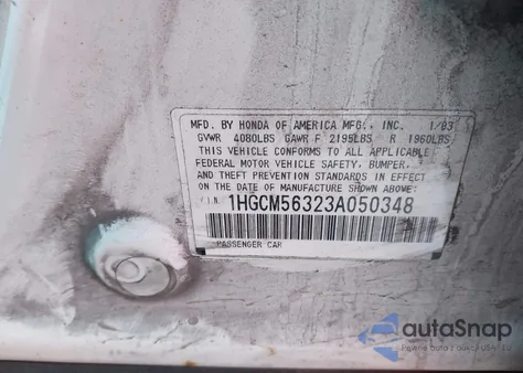 2003 Honda Accord 2.4 Lx from USA, damaged, VIN 1HGCM56323A050348